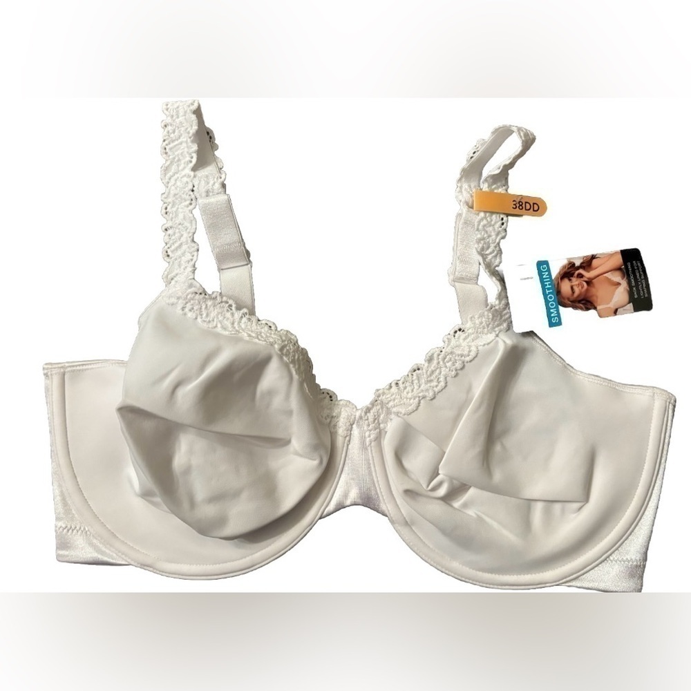 Bali Bra Back Smoothing Lightly Lined‎ UNDERWIRE WHITE Shaping 38DD US100E Satin